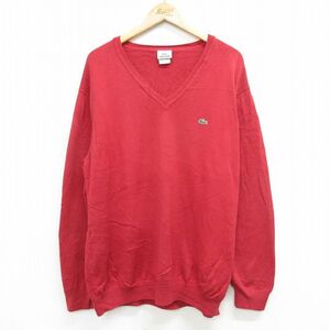 XL/古着 ラコステ LACOSTE 長袖 ブランド セーター メンズ ワンポイントロゴ 大きいサイズ コットン Vネック 赤 レッド 23nov01 中古