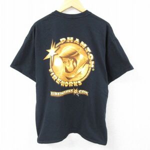 XL/古着 半袖 Tシャツ メンズ FIREWORKS 大きいサイズ クルーネック 黒 ブラック 23apr17 中古