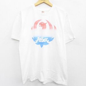 L/古着 ヘインズ 半袖 ビンテージ ロック バンド Tシャツ メンズ 90s HANK コットン クルーネック 白 ホワイト 22may17 中古