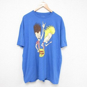 XL/古着 半袖 Tシャツ メンズ ビーバスアンドバットヘッド 大きいサイズ クルーネック 青 ブルー 23may20 中古