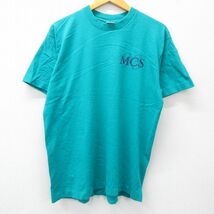 L/古着 半袖 ビンテージ Tシャツ メンズ 90s マネージドケア コットン クルーネック 青緑 23apr27 中古_画像2