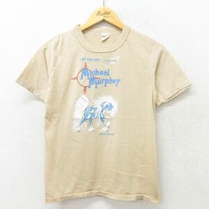 S/古着 半袖 ビンテージ ロック バンド Tシャツ メンズ 80s マイケルマーフィー クルーネック ベージュ カーキ 23aug23 中古