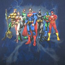 XL/古着 半袖 Tシャツ メンズ DCコミックス ジャスティスリーグ バットマン BATMAN スーパーマン コットン クルーネック 紺 ネイビー 2_画像2