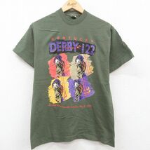 M/古着 半袖 ビンテージ Tシャツ メンズ 90s ケンタッキーダービー 競馬 コットン クルーネック 緑系 グリーン spe 23may19 中古_画像1