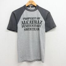 XS/古着 半袖 ビンテージ Tシャツ メンズ 80s ALCATRAZ ラグラン ツートンカラー クルーネック グレー 霜降り他 23aug26 中古_画像1