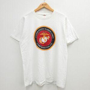 L/古着 半袖 ビンテージ Tシャツ メンズ 00s ミリタリー アメリカ海兵隊 USMC ペンドルトン コットン クルーネック 白 ホワイト 23may1