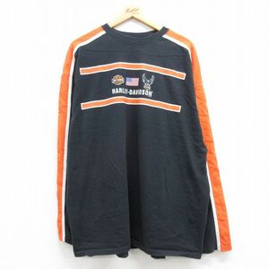 XL/古着 ハーレーダビッドソン 長袖 ビンテージ Tシャツ メンズ 90s バイク 大きいサイズ コットン クルーネック 黒他 ブラック 23jun1