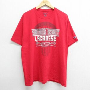 XL/古着 チャンピオン champion 半袖 ブランド Tシャツ メンズ ラクロス SHU コットン クルーネック 赤 レッド 23apr20 中古