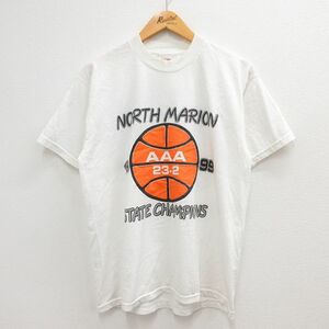 L/古着 半袖 ビンテージ Tシャツ メンズ 90s ノースマリオン BIGDOG 犬 バスケットボール クルーネック 白 ホワイト 23may26 中古