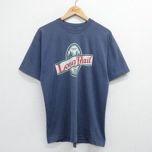 L/古着 半袖 ビンテージ Tシャツ メンズ 00s Long Trail 山 コットン クルーネック 薄紺 ネイビー 23may18 中古