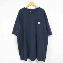 XL/古着 カーハート Carhartt 半袖 ブランド Tシャツ メンズ 胸ポケット付き 大きいサイズ ロング丈 コットン クルーネック 黒 ブラッ_画像1