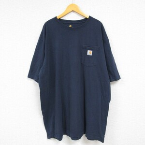 XL/古着 カーハート Carhartt 半袖 ブランド Tシャツ メンズ 胸ポケット付き 大きいサイズ ロング丈 コットン クルーネック 黒 ブラッ