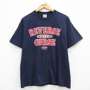 L/古着 半袖 ビンテージ Tシャツ メンズ 00s REVERSE ベーブルース コットン クルーネック 紺 ネイビー 23may23 中古