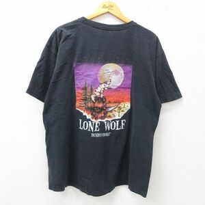 XL/古着 半袖 ビンテージ Tシャツ メンズ 00s オオカミ DEADSTROKE 胸ポケット付き 大きいサイズ コットン クルーネック 黒 ブラック s