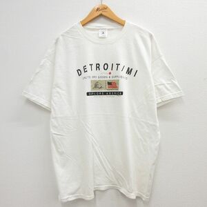 XL/古着 半袖 ビンテージ Tシャツ メンズ 00s デトロイト 星条旗 大きいサイズ コットン クルーネック 白 ホワイト 23may29 中古