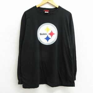 XL/古着 長袖 ビンテージ Tシャツ メンズ 00s NFL ピッツバーグスティーラーズ コットン クルーネック 黒 ブラック アメフト スーパー