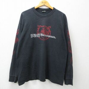 XL/古着 長袖 ビンテージ Tシャツ メンズ 00s 龍 大きいサイズ クルーネック 黒 ブラック 23aug26 中古