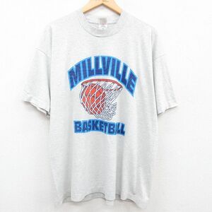 XL/古着 半袖 ビンテージ Tシャツ メンズ 90s MILLVILLE バスケットボール 大きいサイズ クルーネック 薄グレー 霜降り 23may20 中古