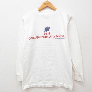 M/古着 長袖 ビンテージ Tシャツ メンズ 90s 魚 Arts コットン クルーネック 白 ホワイト 23jul08 中古