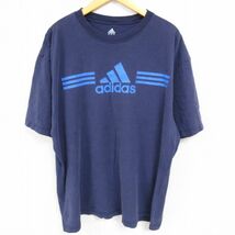 XL/古着 アディダス adidas 半袖 ブランド Tシャツ メンズ ビッグロゴ 大きいサイズ コットン クルーネック 紺 ネイビー 23aug19 中古_画像1