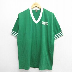 L/古着 半袖 ビンテージ Tシャツ メンズ 80s カントリー Vネック 緑 グリーン 23jun19 中古