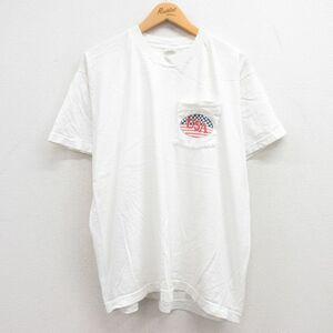 XL/古着 半袖 ビンテージ Tシャツ メンズ 90s USAロゴ 胸ポケット付き 大きいサイズ コットン クルーネック 白 ホワイト 23jun23 中古