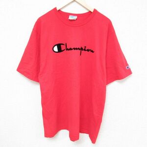 XL/古着 チャンピオン Champion 半袖 ブランド Tシャツ メンズ ビッグロゴ 大きいサイズ コットン クルーネック 赤 レッド 23jul27 中