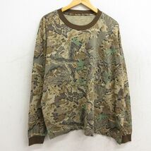 XL/古着 長袖 ビンテージ Tシャツ メンズ 90s 葉 胸ポケット付き 大きいサイズ クルーネック ベージュ他 カーキ 迷彩 23mar10 中古_画像1