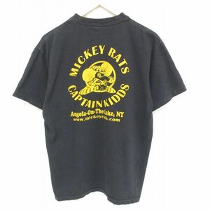 L/古着 半袖 Tシャツ メンズ バカルディ コウモリ コットン クルーネック 黒 ブラック 23jul04 中古