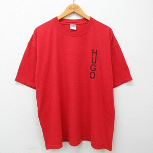 XL/古着 半袖 ビンテージ Tシャツ メンズ 00s HUGO 大きいサイズ コットン クルーネック 赤 レッド 23jun15 中古