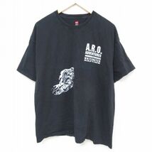 XL/古着 ヘインズ Hanes 半袖 Tシャツ メンズ ARO ラフティング コットン クルーネック 黒 ブラック 23aug19 中古_画像1