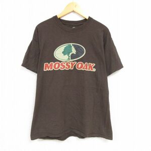 L/古着 半袖 Tシャツ メンズ モッシーオーク コットン クルーネック 茶 ブラウン 23mar27 中古