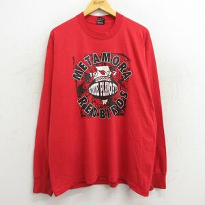 XL/古着 長袖 ビンテージ Tシャツ メンズ 90s メタモラレッドバーズ フットボール 大きいサイズ クルーネック 赤 レッド 23jun06 中古