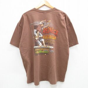 XL/古着 半袖 Tシャツ メンズ レッドネック 大きいサイズ コットン クルーネック 茶 ブラウン 23aug26 中古