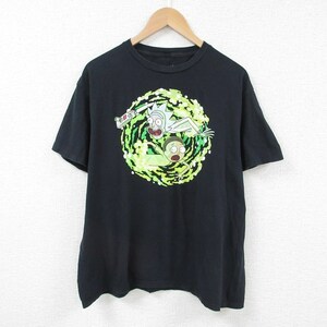 XL/古着 半袖 Tシャツ メンズ アニメ リックアンドモーティ リックサンチェス モーティスミス 大きいサイズ コットン クルーネック 黒