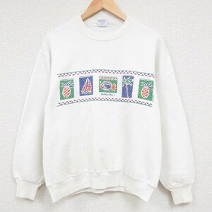 L/古着 crazy shirts 長袖 スウェット メンズ 90s ハワイ 魚 パイナップル クルーネック 白 ホワイト 23oct25 中古 スエット トレーナ