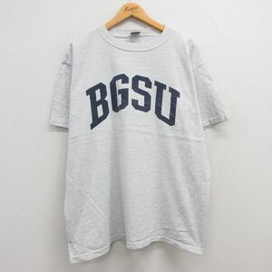 XL/古着 半袖 ビンテージ Tシャツ メンズ 90s BGSU 大きいサイズ クルーネック 薄グレー 霜降り 23jul26 中古