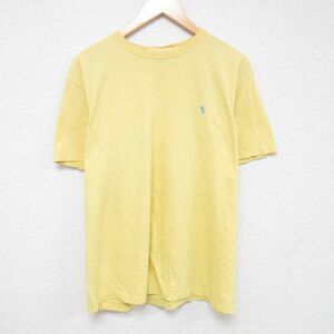 XL/古着 ラルフローレン Ralph Lauren 半袖 ブランド Tシャツ メンズ 90s ワンポイントロゴ 大きいサイズ コットン クルーネック 黄 イ