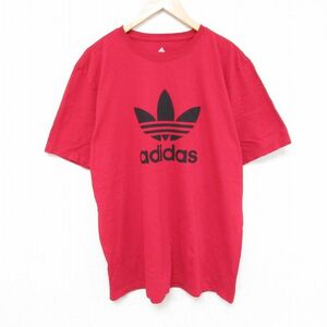 XL/古着 アディダス adidas 半袖 ブランド Tシャツ メンズ ビッグロゴ リーフ トレフォイル 大きいサイズ コットン クルーネック 赤 レ