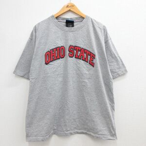 XL/古着 半袖 ビンテージ Tシャツ メンズ 00s NCAA オハイオ州 大きいサイズ クルーネック グレー 霜降り 23apr04 中古
