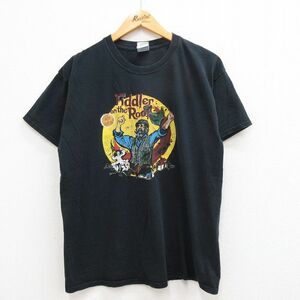 L/古着 半袖 ビンテージ Tシャツ メンズ 00s Fiddler on the Roof コットン クルーネック 黒 ブラック 23mar23 中古