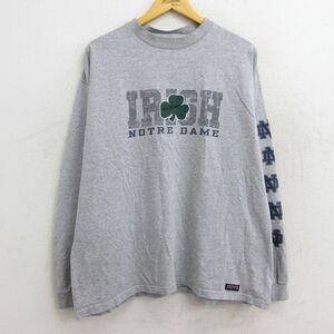 XL/古着 ジャンスポーツ 長袖 ビンテージ Tシャツ メンズ 90s アイリッシュ ノートルダム 大きいサイズ クルーネック グレー 霜降り 23