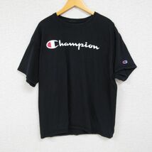 XL/古着 チャンピオン Champion 半袖 ブランド Tシャツ メンズ ビックロゴ コットン クルーネック 黒 ブラック 23aug17 中古_画像1