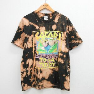 M/古着 半袖 ビンテージ Tシャツ メンズ 90s クマ テディベア TOGA TEDDY コットン クルーネック 黒他 ブラック ブリーチ加工 23aug01