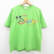 XL/古着 半袖 ビンテージ Tシャツ メンズ 90s ディズニー コットン クルーネック 黄緑 23jun15 中古_画像1