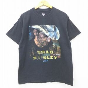 L/古着 ヘインズ 半袖 ロック バンド Tシャツ メンズ ブラッドペイズリー コットン クルーネック 黒 ブラック 22may16 中古