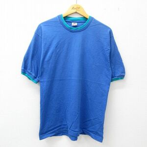 M/古着 半袖 ビンテージ Tシャツ メンズ 90s 無地 コットン クルーネック 青 ブルー spe 23jun29 中古