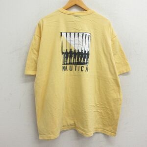 XL/古着 ノーティカ 半袖 ブランド Tシャツ メンズ ビッグロゴ オール 大きいサイズ コットン クルーネック 黄 イエロー 23aug21 中古