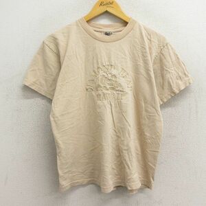 M/古着 半袖 ビンテージ Tシャツ メンズ 90s ダイヤモンド ヘッド ハワイ 刺繍 コットン クルーネック ベージュ カーキ 23mar23 中古