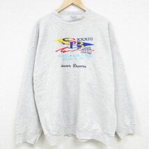 XL/古着 長袖 スウェット メンズ 90s NFL デンバーブロンコス 刺繍 大きいサイズ クルーネック 薄グレー 霜降り アメフト スーパーボウ_画像1